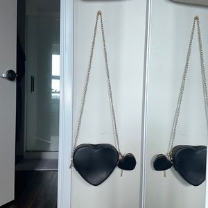 heart shaped purse with gold chain